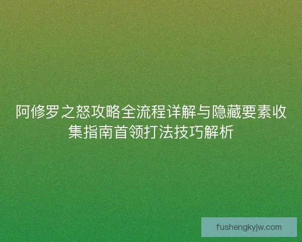 阿修罗之怒攻略全流程详解与隐藏要素收集指南首领打法技巧解析